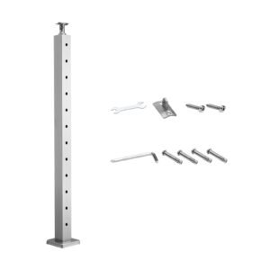 Cable Railing Post, 42x2x2 Inch Level Deck Stair Posts, 1-Pack Stainless Steel Cable Handrail Post, Pre-Drilled Pickets with Mounting Bracket Stair Railing Kit, Silver, 1JZLGZXYS1061EF8W001V0