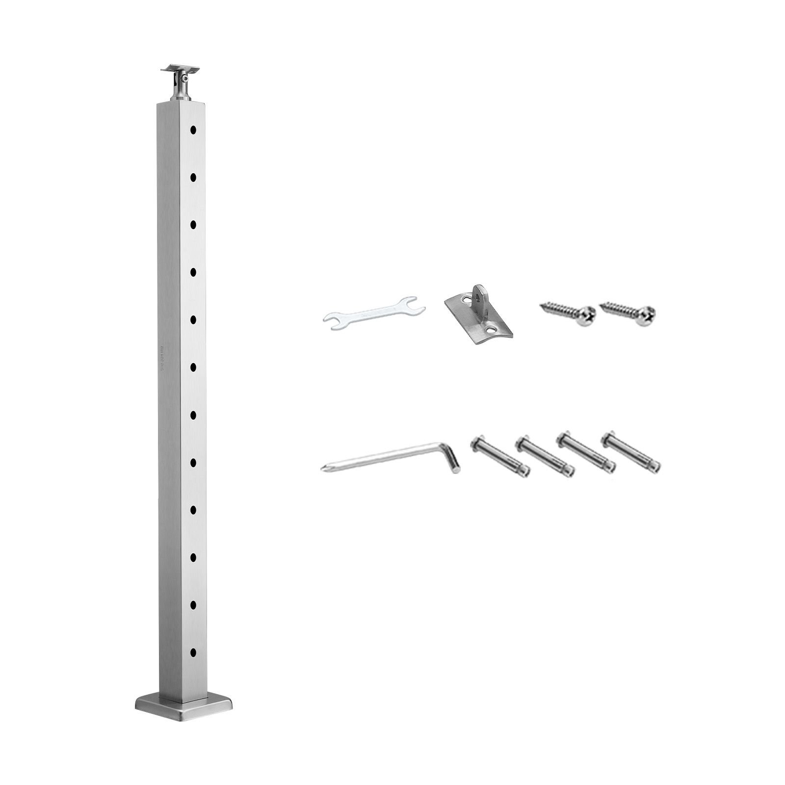 cable railing post, 42x2x2 inch level deck stair posts, 1 pack stainless steel cable handrail post, pre drilled pickets with mounting bracket stair railing kit, silver, 1jzlgzxys1061ef8w001v0