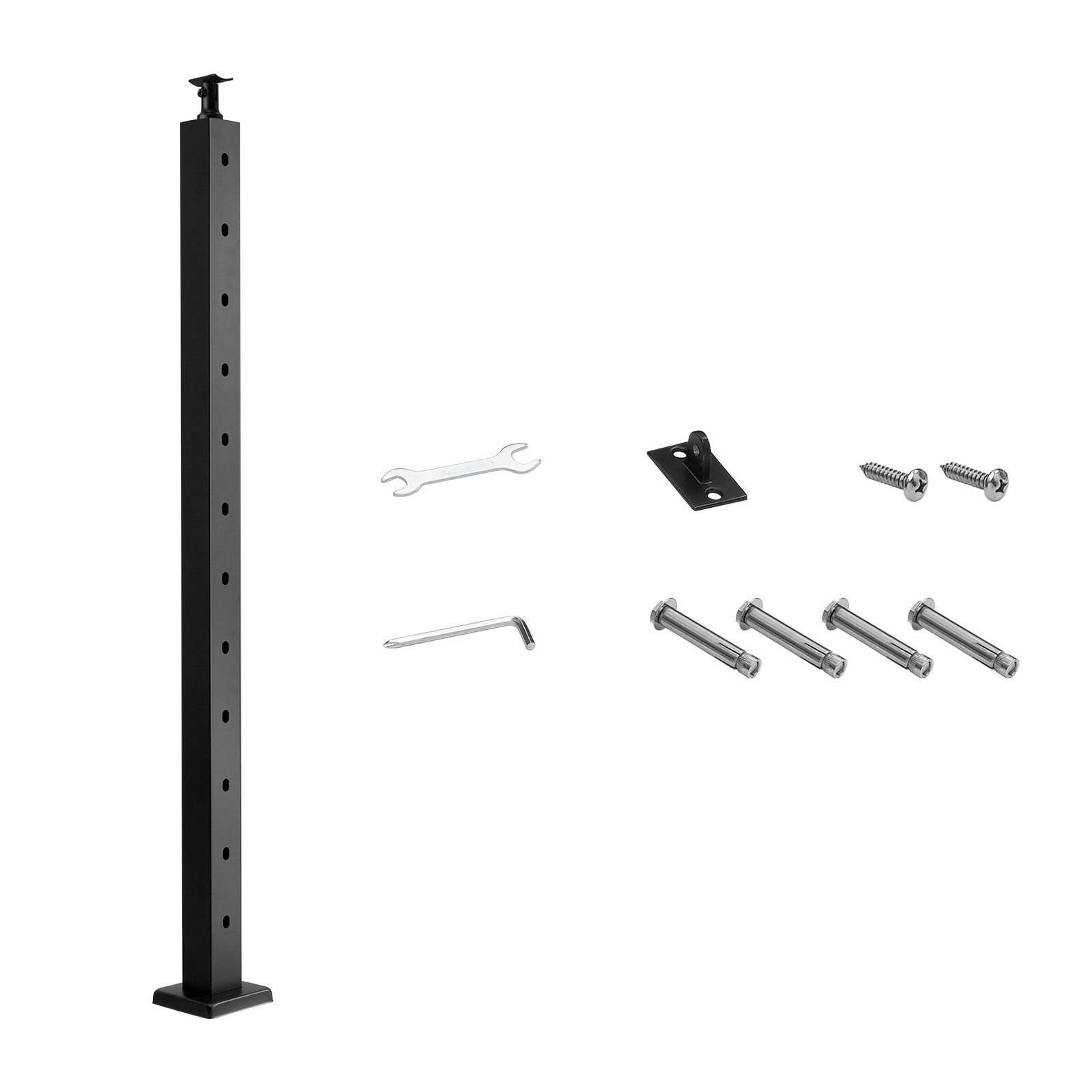 cable railing post, 42x2x2 inch stair railing post, with pre drilled 30° angled holes, stainless steel cable rail post with horizontal and curved bracket, 1 pack, black, 1jzlgzxhs106w3xaa001v0