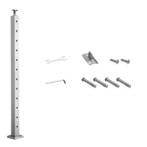 Cable Railing Post, 42x2x2 Inch Stair Railing Post, with Pre-Drilled 30° Angled Holes, Stainless Steel Cable Rail Post with Horizontal and Curved Bracket, 1-Pack, Silver, 1JZLGZXYS1062TLWC001V0