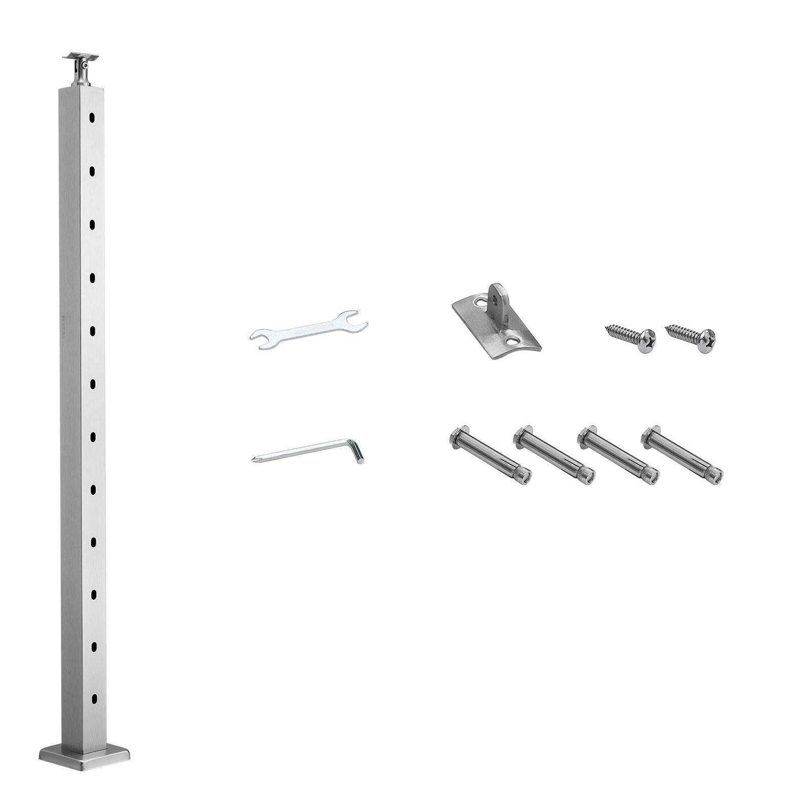 cable railing post, 42x2x2 inch stair railing post, with pre drilled 30° angled holes, stainless steel cable rail post with horizontal and curved bracket, 1 pack, silver, 1jzlgzxys1062tlwc001v0