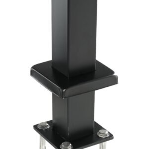 cable support post, 36" height, 2" width, steel construction, no pre drilled holes, made of durable sus304 stainless steel, includes horizontal and curved brackets for deck and stair handrail