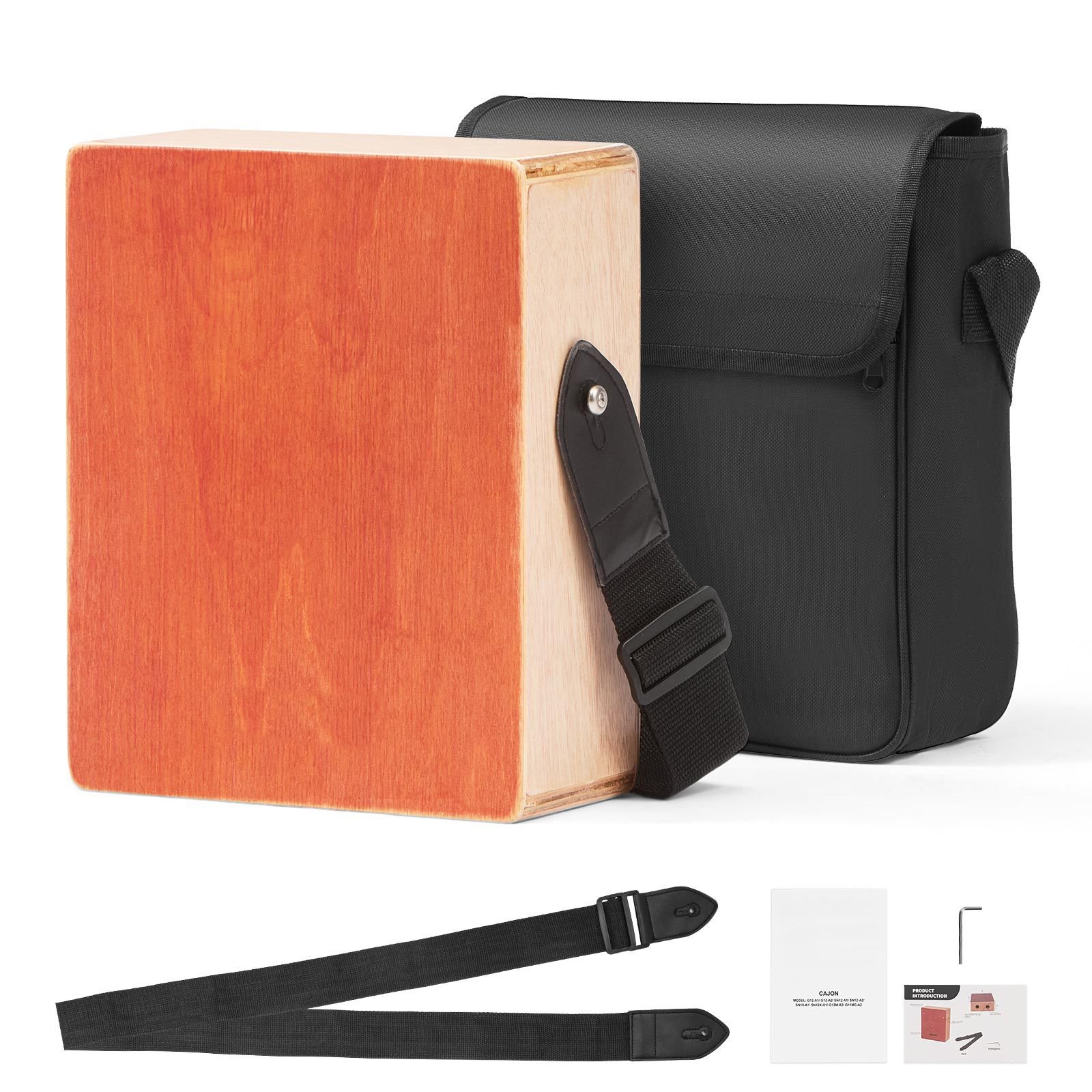 cajon box drum wood percussion instrument with guitar strings travel bag strap