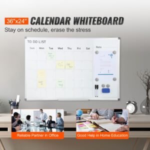 calendar whiteboard, 36 x 24 inches magnetic dry erase calendar board, monthly planner whiteboard for wall, 1 magnetic erase & 2 dry erase marker & movable tray for restaurant office home school