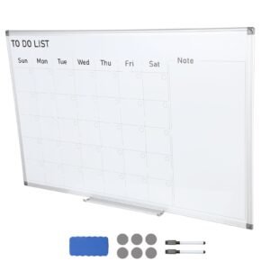 Calendar Whiteboard, 36 x 24 Inches Magnetic Dry Erase Calendar Board, Monthly Planner Whiteboard for Wall, 1 Magnetic Erase & 2 Dry Erase Marker & Movable Tray for Restaurant Office Home School
