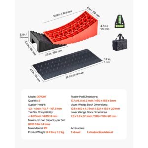 camper levelers, 2 pcs rv leveling blocks, up to 8818.5lbs camper wheel chocks, max. 4" leveling height heavy duty curved levelers, rv camper leveler kit with anti slip mat carrying bag level