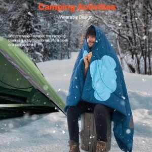 camping blanket, large warm wearable stadium blanket, waterproof & windproof, polyester fiber, flame retardant, great for outdoors, picnics, hiking, sports events, travel, 75" x 52", printed