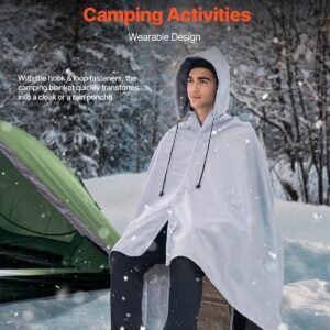 camping blanket, large warm wearable stadium blanket, waterproof & windproof, polyester fleece, flame retardant, great for outdoors, picnics, hiking, sports events, travel, 79" x 59", light grey