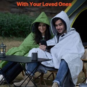 camping blanket, large warm wearable stadium blanket, waterproof & windproof, polyester fleece, flame retardant, great for outdoors, picnics, hiking, sports events, travel, 79" x 59", light grey
