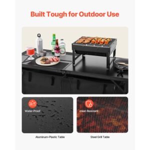 camping kitchen table, folding outdoor cooking table, 3 adjustable heights, aluminum lightweight portable cook station with storage organizer, carry handle, for bbq party picnic rv travel, black