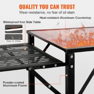 camping kitchen table, one piece folding portable cook station with a carrying bag, long aluminum camping table 3 side tables, 2 shelves & a detachable sink for outdoor picnics, bbqs, camping
