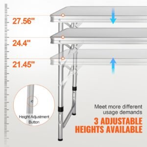 camping kitchen table, quick set up folding camping table with a carrying bag, 3 adjustable heights, mdf camping table, ideal for outdoor picnics, bbqs, camping, rv traveling