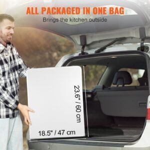 camping kitchen table, quick set up folding camping table with a carrying bag, 3 adjustable heights, mdf camping table, ideal for outdoor picnics, bbqs, camping, rv traveling