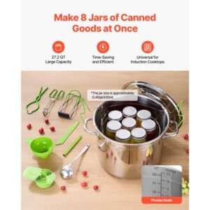 canning supplies starter kit, 11 pieces stainless steel water bath canning kit for beginners, canning tools set: pot, rack, lid, ladle, funnel, tongs, jar lifter, wrench, measuring cup
