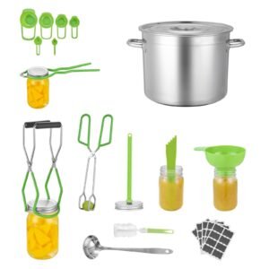 Canning Supplies Starter Kit, 11 Pieces Stainless Steel Water Bath Canning Kit for Beginners, Canning Tools Set: Pot, Rack, Lid, Ladle, Funnel, Tongs, Jar Lifter, Wrench, Measuring Cup