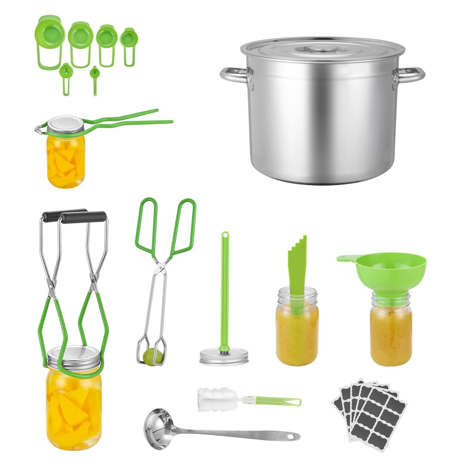 canning supplies starter kit, 11 pieces stainless steel water bath canning kit for beginners, canning tools set: pot, rack, lid, ladle, funnel, tongs, jar lifter, wrench, measuring cup