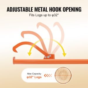 cant hook tool, 59 in, heavy duty steel log roller, log lifter timber jack for max 32" dia logs, forestry logging tools, dual function log handler for rolling and clamping logs