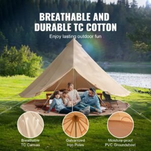 canvas bell tent, 4 seasons 3 m/9.8ft yurt tent, canvas tent for camping with stove jack, breathable tent holds up to 4 people, family camping outdoor hunting party