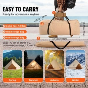 canvas bell tent, 4 seasons 3 m/9.8ft yurt tent, canvas tent for camping with stove jack, breathable tent holds up to 4 people, family camping outdoor hunting party