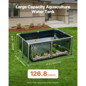 canvas fish pond, 126.8 gal above ground fish pond, pvc koi tank with clear viewing panel, rectangular goldfish tank with stainless steel frame & drain valve, for breeding koi, irrigation(black)
