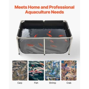 canvas fish pond, 126.8 gal above ground fish pond, pvc koi tank with clear viewing panel, rectangular goldfish tank with stainless steel frame & drain valve, for breeding koi, irrigation(black)