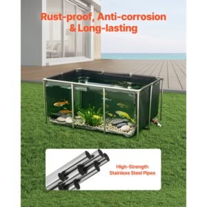 canvas fish pond, 270 gal above ground fish pond, pvc koi tank with clear viewing panel, rectangular goldfish tank with stainless steel frame & drain valve, for breeding koi, irrigation(black)