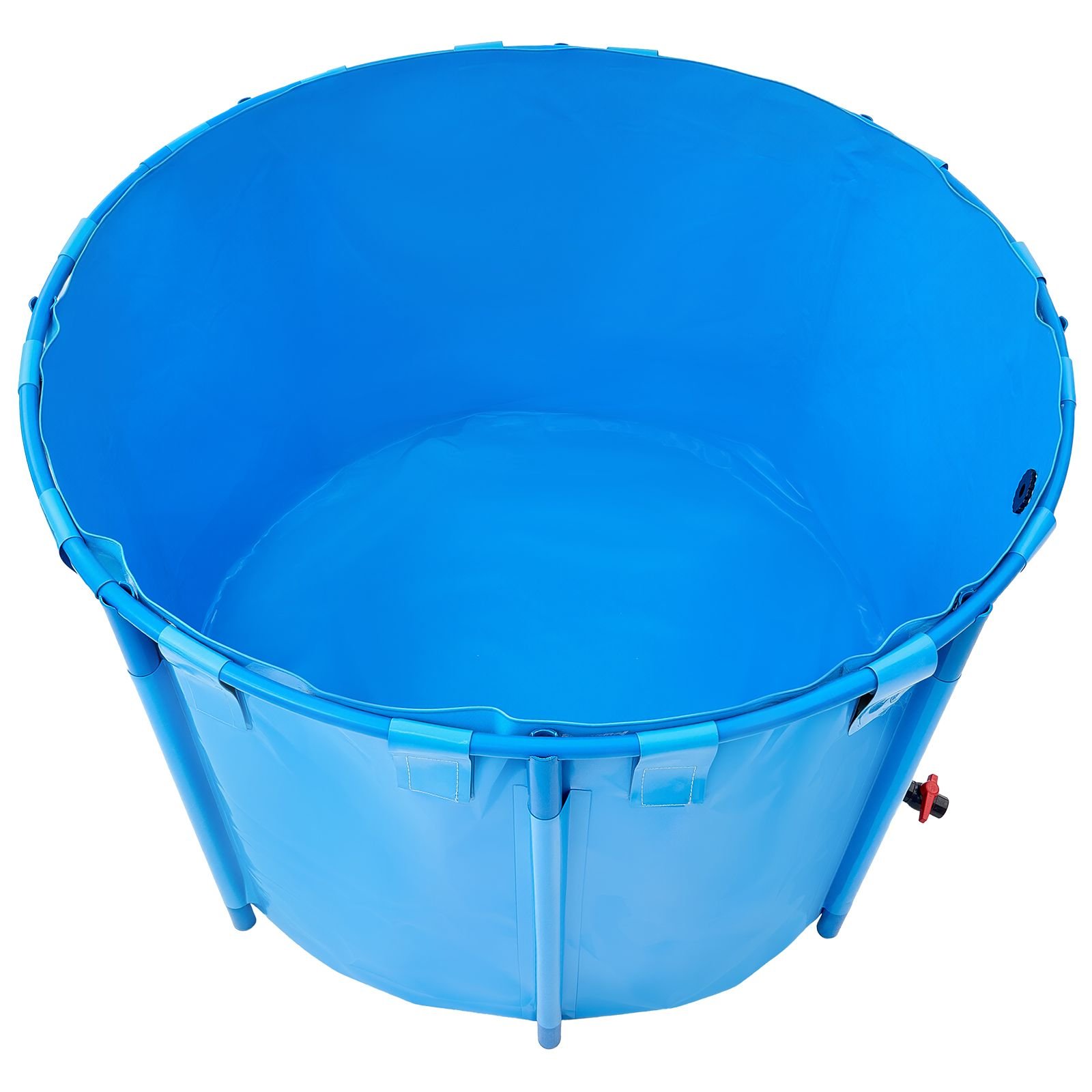 canvas fish pond, 448.8 gal capacity above ground fish pond, foldable pvc koi tank, round goldfish tank with stable frame and drain valve, for aquaculture, koi breeding, and irrigation (blue)
