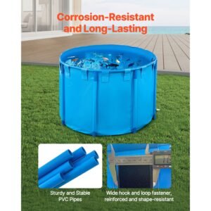 canvas fish pond, 448.8 gal capacity above ground fish pond, foldable pvc koi tank, round goldfish tank with stable frame and drain valve, for aquaculture, koi breeding, and irrigation (blue)