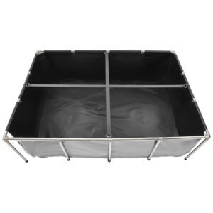 Canvas Fish Pond, 470 Gal Above Ground Fish Pond, PVC Koi Tank with Clear Viewing Panel, Rectangular Goldfish Tank with Stainless Steel Frame & Drain Valve, for Breeding Koi, Irrigation(Black)