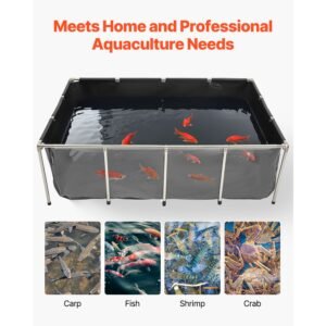canvas fish pond, 470 gal above ground fish pond, pvc koi tank with clear viewing panel, rectangular goldfish tank with stainless steel frame & drain valve, for breeding koi, irrigation(black)