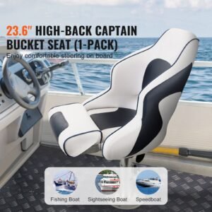 captain bucket seat boat seat, flip up boat seat, with thickened sponge padding, flip up bolster boat captain chair for fishing boat, sightseeing boat, speedboat, canoe, 1 piece