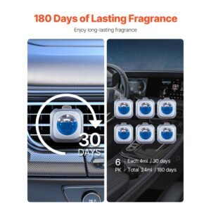 car air freshener, 6 pack new car scent vent clips, 4ml each, long lasting fragrance up to 180 days , adjustable intensity air fresheners for vehicles, compatible with various vehicle vents