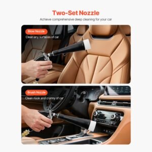 car cleaning gun, 6 9.2 bar high pressure air blow gun with 2 set nozzles, 360° rotating nozzle for complete cleaning, quickly blasts dirt and dust from surface, work with 1/4 npt air compressor