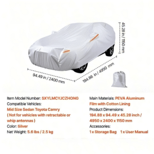 car cover, car cover waterproof for toyota camry mid size sedan, custom fit all weather sun rain wind frost dust snow protection full exterior covers with door zipper and cotton lining, silver
