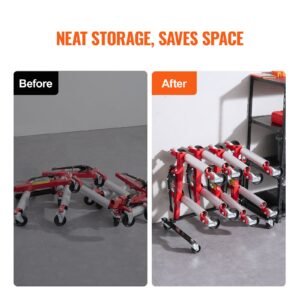 car dolly rack, storage rack with 360° rotatable wheels, hydraulic ratchet trolley jack stand organizer, jack stands holder storage rack, 4 dolly capacity, compatible with most dollies