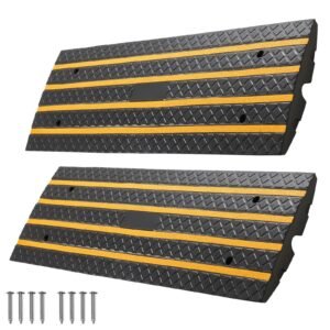 Car Driveway Rubber Curb Ramp, 33069 lbs Load Capacity, 2.6 inch Rise Curbside Bridge Ramp with Yellow Reflective Strips, Suitable for Loading Dock, Warehouse, Garage, Sidewalk (2 Pack)