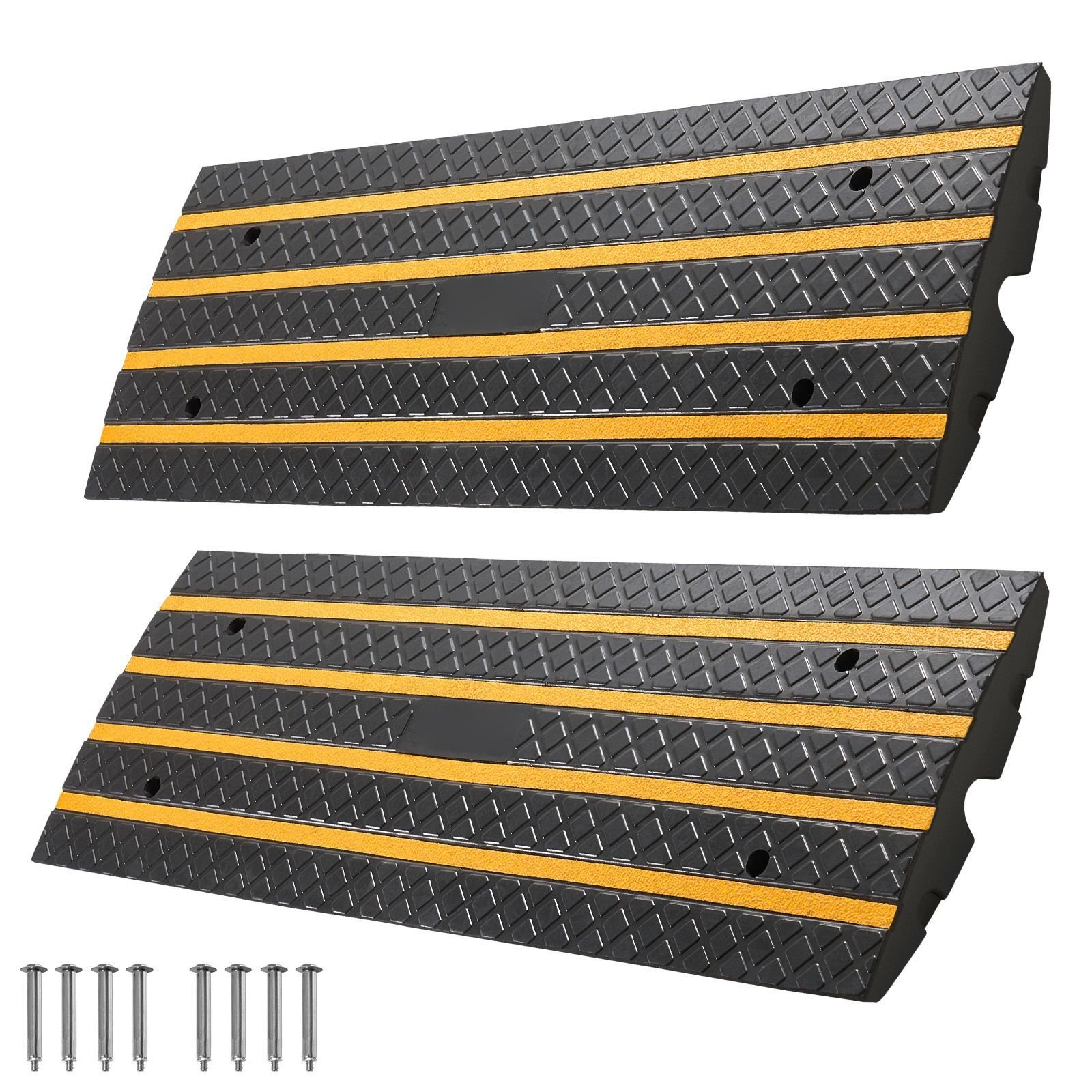 car driveway rubber curb ramp, 33069 lbs load capacity, 2.6 inch rise curbside bridge ramp with yellow reflective strips, suitable for loading dock, warehouse, garage, sidewalk (2 pack)