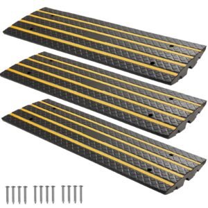 Car Driveway Rubber Curb Ramp, 33069 lbs Load Capacity, 2.6 inch Rise Curbside Bridge Ramp with Yellow Reflective Strips, Suitable for Loading Dock, Warehouse, Garage, Sidewalk (3 Pack)