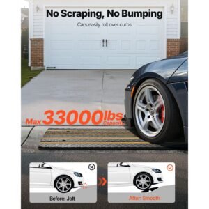car driveway rubber curb ramp, 33069 lbs load capacity, 2.6 inch rise curbside bridge ramp with yellow reflective strips, suitable for loading dock, warehouse, garage, sidewalk (3 pack)