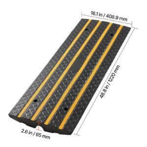 car driveway rubber curb ramp, 33069 lbs load capacity, 2.6 inch rise curbside bridge ramp with yellow reflective strips, suitable for loading dock, warehouse, garage, sidewalk (3 pack)