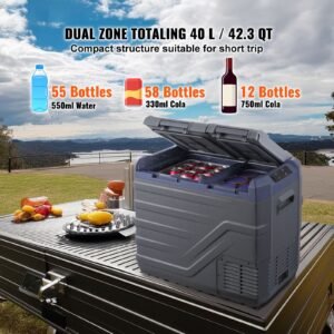 car refrigerator, 12 volt car refrigerator fridge, 40 l dual zone portable freezer, 4 68 f adjustable range, 12/24v dc and 100 240v ac compressor cooler for outdoor, camping, rv