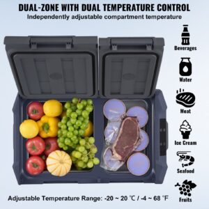 car refrigerator, 12 volt car refrigerator fridge, 40 l dual zone portable freezer, 4 68 f adjustable range, 12/24v dc and 100 240v ac compressor cooler for outdoor, camping, rv