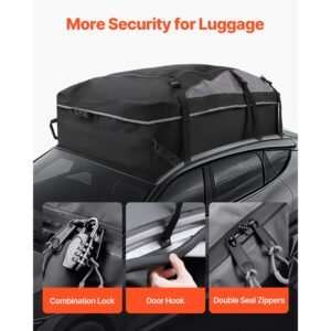car rooftop cargo carrier bag, 21 cubic feet cargo carrier for car roof, 100% waterproof 900d oxford cloth roof luggage bag for all vehicle with/without rack with lock, non slip mat, door hooks