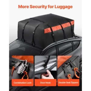 car rooftop cargo carrier bag, 23 cubic feet roof cargo carrier, heavy duty 840d pvc 100% waterproof car roof luggage bag for all vehicle with/without rack with lock, anti slip mat, 6 door hook