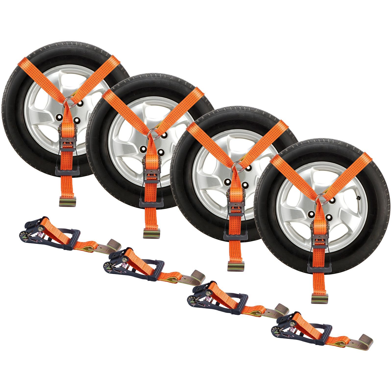 car tie down straps kit, lasso style 2" x 120" tire straps, 5512 lbs working load, 11023 lbs breaking strength, with flat hooks for passenger car, atv, motorcycle, van, suv, utv, trailer, 4 pack