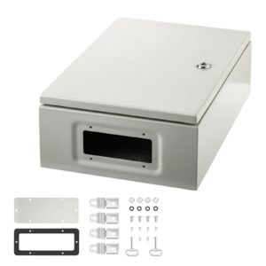 Carbon Steel Electrical Box, 16x12x6 inches, Hinged Cover, IP66 Waterproof & Dust Resistant, Suitable for Outdoor Use, Includes Mounting Plate