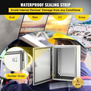 carbon steel electrical box, 16x12x6 inches, hinged cover, ip66 waterproof & dust resistant, suitable for outdoor use, includes mounting plate