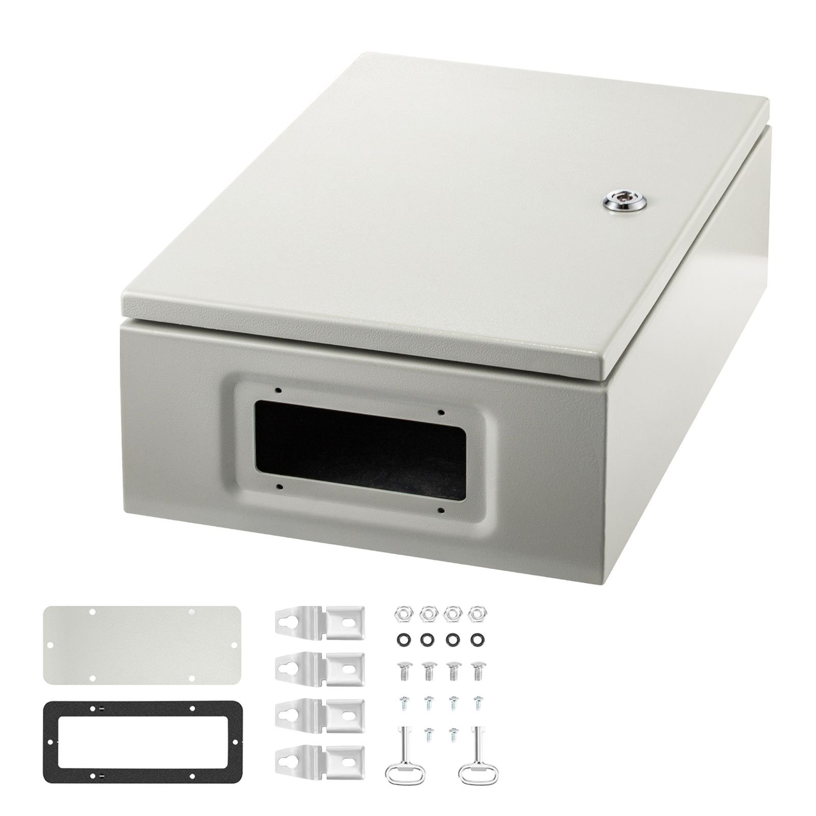 carbon steel electrical box, 16x12x6 inches, hinged cover, ip66 waterproof & dust resistant, suitable for outdoor use, includes mounting plate