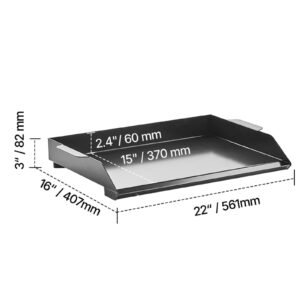 carbon steel griddle, 22x16 inch universal flat top rectangular plate, gas grill griddle for bbq grill, teppanyaki, portable family cookware, for camping tailgating party, black