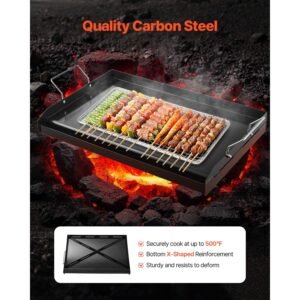 carbon steel griddle, 24x16 inch universal flat top rectangular plate, gas grill griddle for bbq grill, teppanyaki, portable family cookware with handle, for camping tailgating party